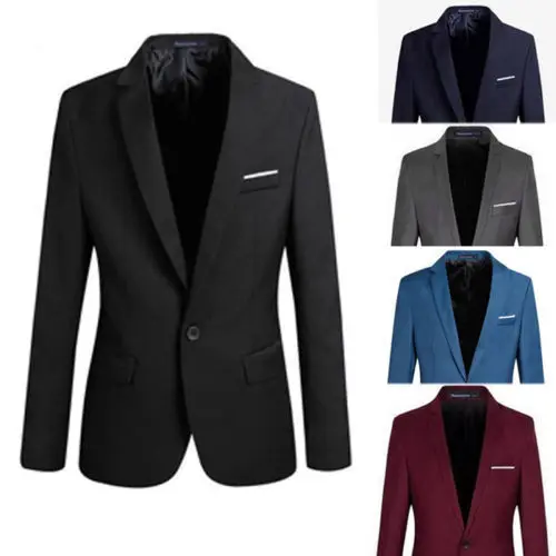 

2019 S-4XL Men's Formal Slim Fit Formal One Button Suit Long Sleeve Notched Blazer Cotton Blend Coat Jacket Top
