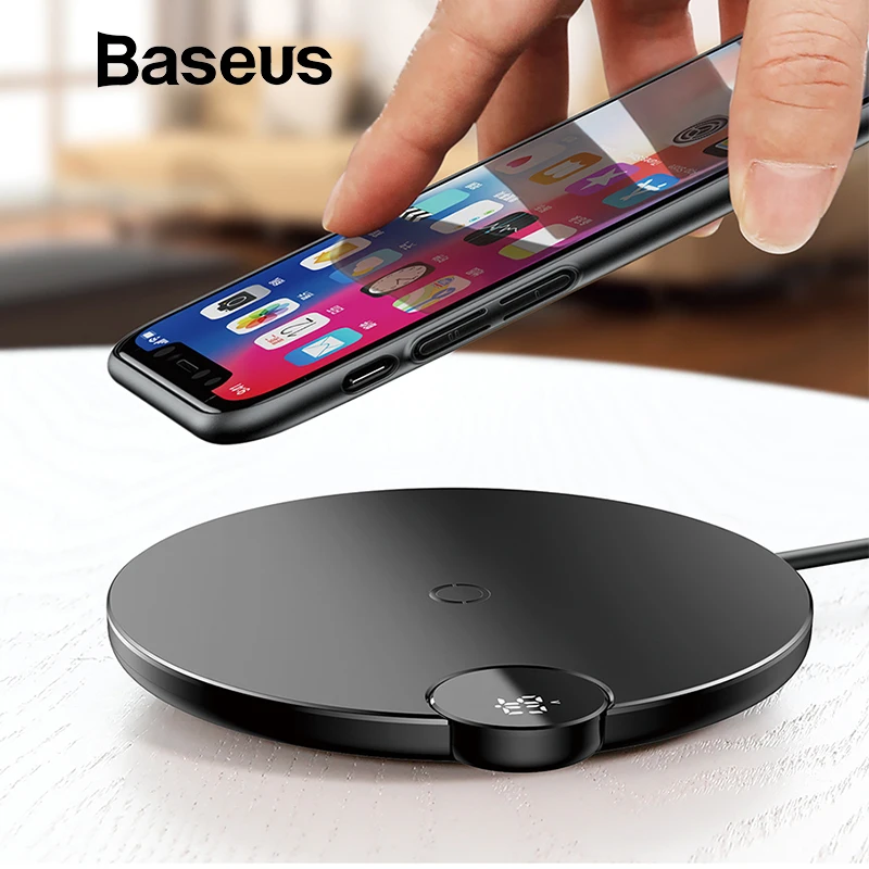 Беспроводное зарядное устройство Baseus с ЖК-дисплеем и цифровым дисплеем для iPhone XS Max XR X 8 Qi, беспроводная зарядная подставка для samsung Galaxy S8 S9+ Note 9