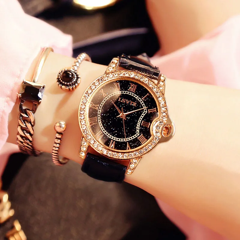 Женские часы, роскошные Брендовые женские наручные часы с кристаллами, модные женские кварцевые женские часы, часы для женщин, Relogio Feminino - Цвет: Черный