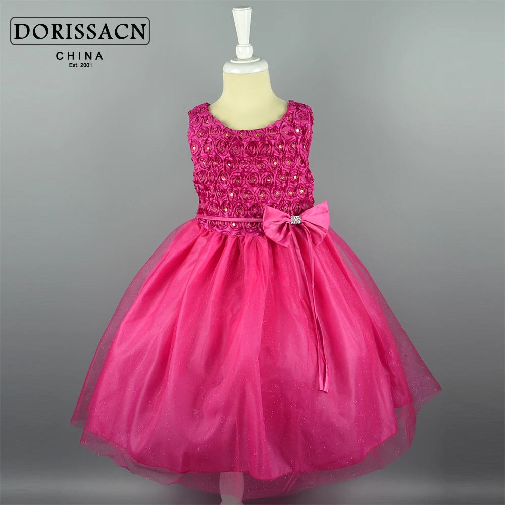 fuchsia little baby flower girls dresses sleeveless bow 4 7T special