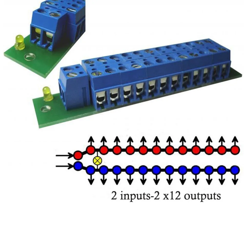 1 Set Power Distribution Board With Status LED for DC and AC Voltage PCB001 2 inputs 12 pairs outputs Train Power Control