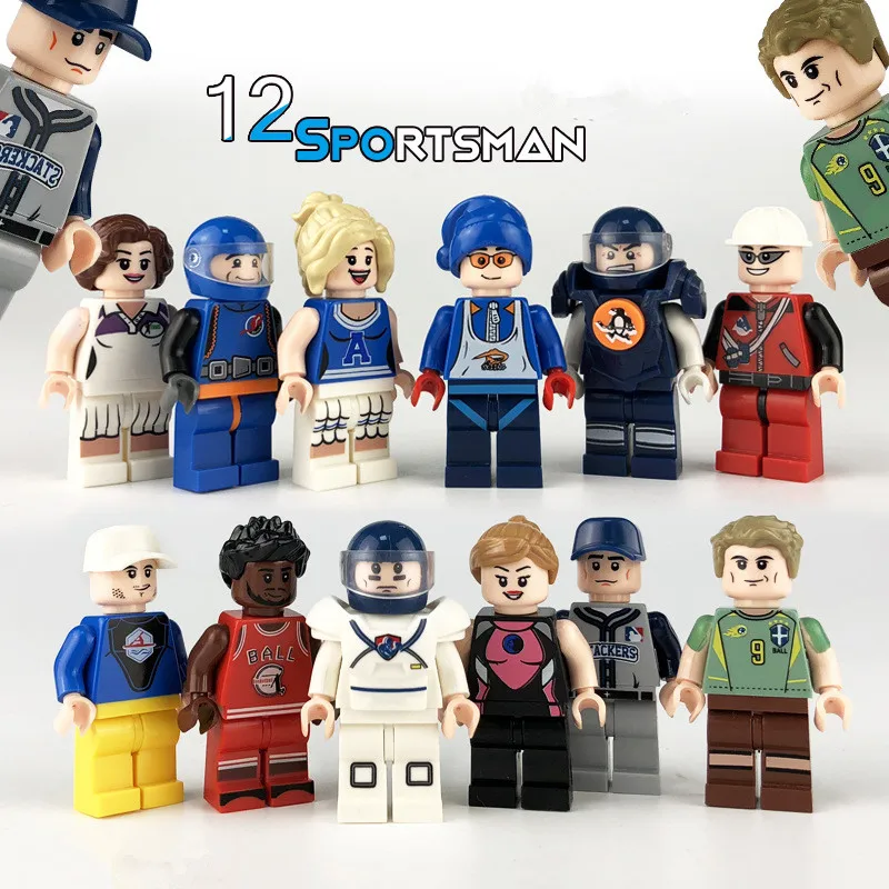 

12pcs Sportsman Basketball Football Tennis Rugby Player Sport Game Model Building Blocks Bricks Figures Educational Gift Toy Boy