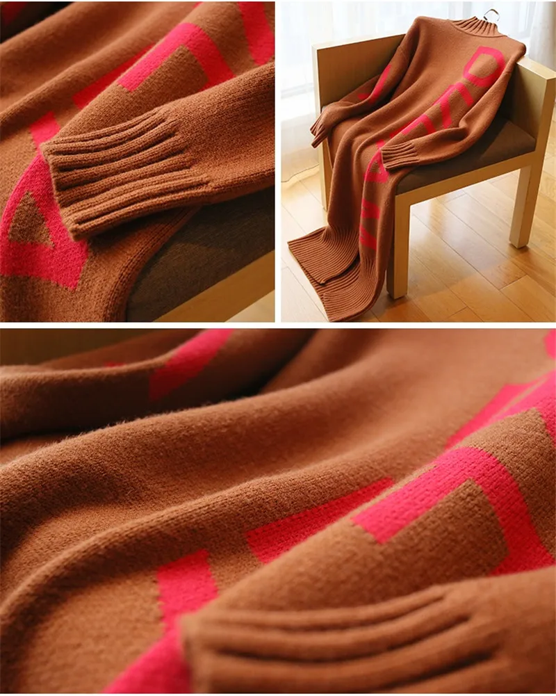 Женское осенне-зимнее платье-свитер с высоким воротом, модный вязаный пуловер, плотный теплый Свободный Длинный свитер, женские платья AA454