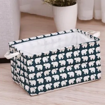 

Cotton and linen belt handle desk debris basket storage box Cabinets small clothing cloth collection basket 460738