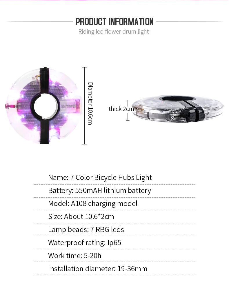 Sale 7 Color Bicycle Hubs Lights Waterproof USB Recharge MTB Road Bike Front/Rear Spoke Wheel Decoration Lamp Cycling Accessories 1