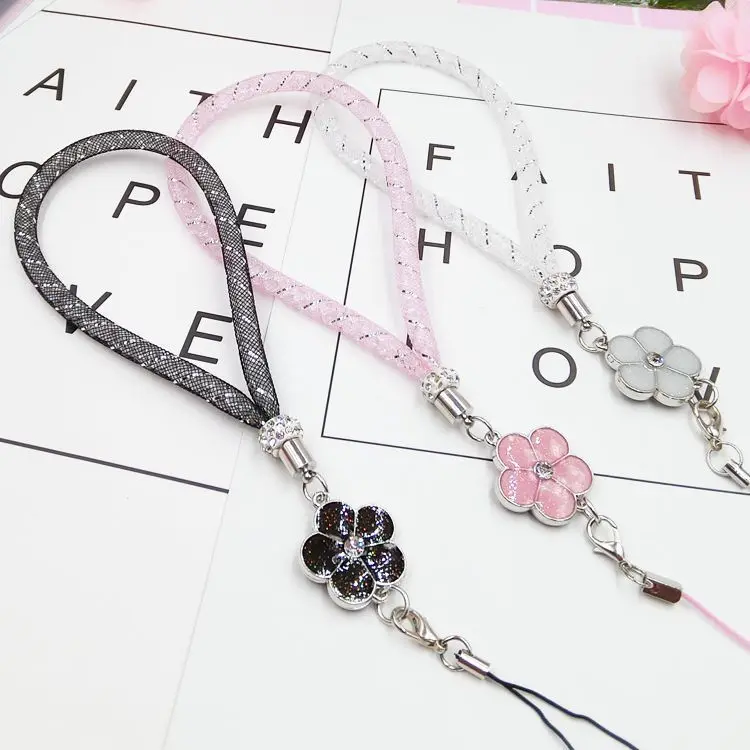 

For iPhone Samsung Huawei Mobile phone Grid hand rope female models hanging neck rope female camellia Pendant DIY tassels