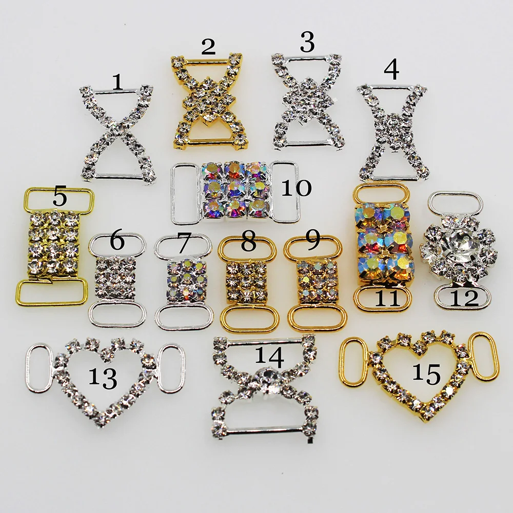 

New 10PC shiny mixed Rhinestone bikini connectors buckle Bag shoes clothing decoration buckle beachwear clear crystal connector