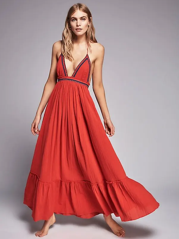 Женское платье с открытой спиной длинное макси и вышивкой летнее платье|dress