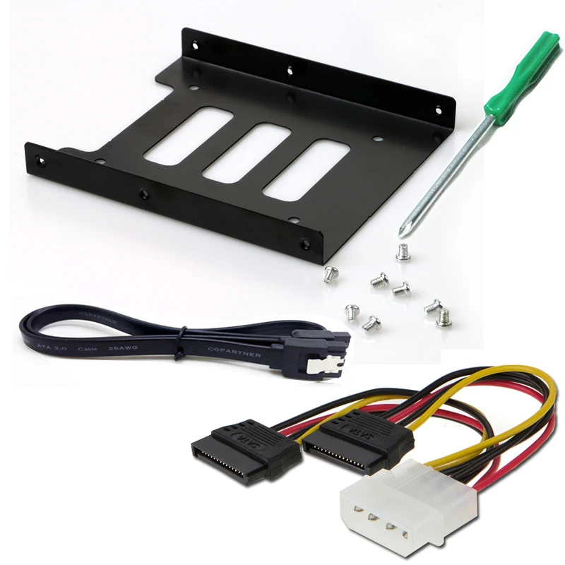 

Useful 2.5 Inch SSD HDD To 3.5 Metal Mounting Adapter with sata3.0 cable power cable Screwdriver Bracket Dock For PC SSD