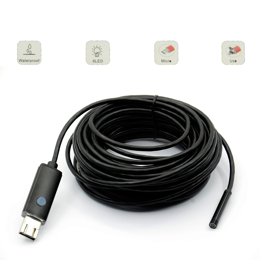 Мини USB эндоскоп 5 мм 1 м 2 10 водонепроницаемый IP67 Бороскоп микро камера змея 480P для