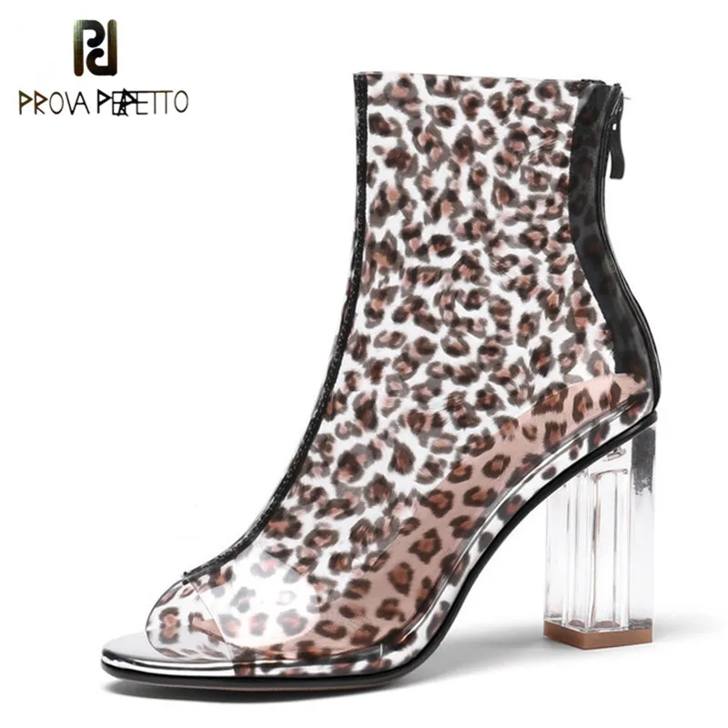 

Prova Perfetto Sexy Women Summer Ankle Boots High Heels Peep Toe Leopard Party Wedding Shoes Woman Ladies Basic Boots Sandals
