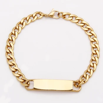 

Stainless Steel Bracelet For Men Men's Metal Bracelets Print Name Blank ID Tags Cuban Bracelets 10PCS