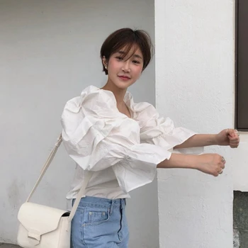 

SexeMara fashion The New Bell sleeve Open back Tie rope shirt free shipping