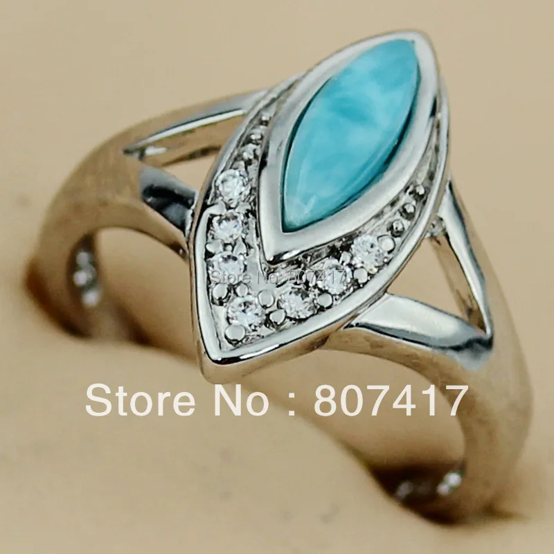 

SHUNXUNZE best sell Larimar and white Cubic Zirconia fashion rings for women 2019 Christmas gift Rhodium plated R3527 size 6 7 8