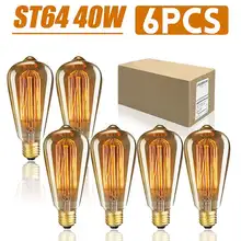 6 unids/caja ST64 E27 LED 40W regulable Edison bombillas antiguo incandescente filamento lámpara 2200K AC220V