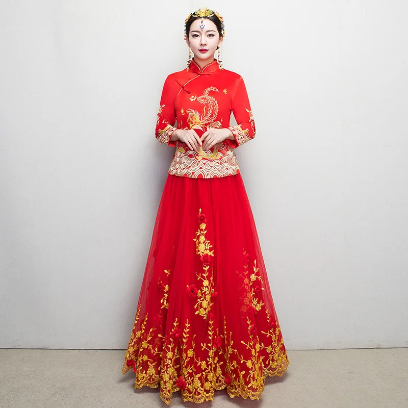 Buy Retro Red Women Robe Chinois Traditional Gown 2017