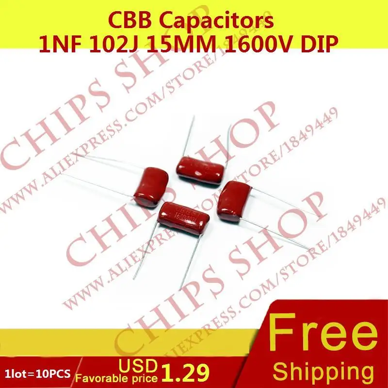 1 лот = 10 шт. CBB Конденсаторы 1nf 102j 15 мм 1600 В DIP 1000pf | Электронные компоненты и
