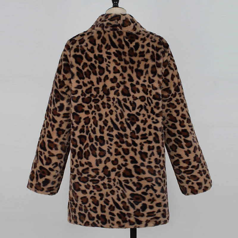 Роскошное пальто из искусственного меха для женщин осень зима модные теплые леопардовые пальто женские повседневные Меховая куртка Верхняя одежда Большие размеры