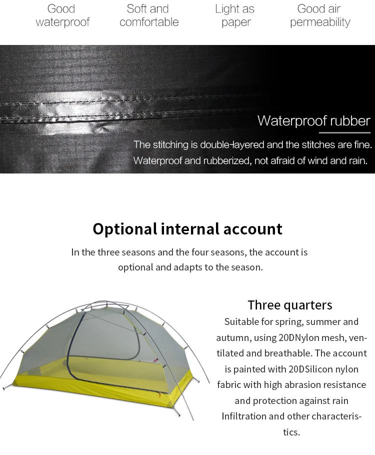 3F UL GEAR 15D нейлоновая тканевая двухслойная палатка для кемпинга сезона 3/4, водонепроницаемая палатка для 2 человек, туристическая Ультралегкая палатка