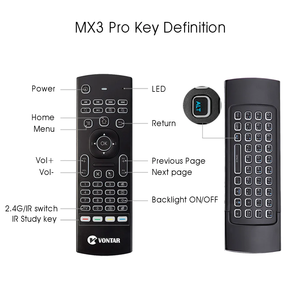 Беспроводная клавиатура VONTAR MX3 Pro с подсветкой 2 4 ГГц пульт дистанционного