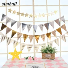 12 bandeiras 18cm ouro rosa guirlandas aniversário bunting banners pennant chuveiro do bebê casamento guirlanda bandeiras festa decoração suprimentos