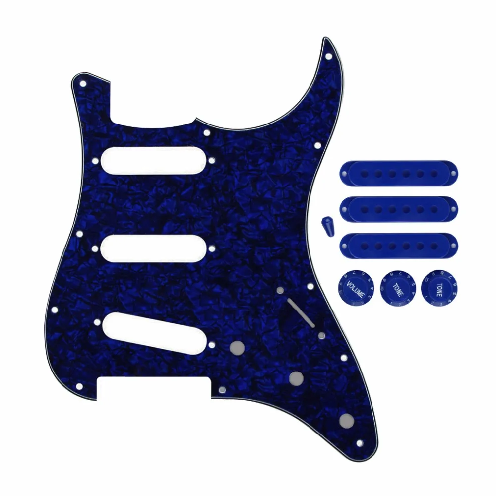 Set Of 4ply Blue Pearl 11 Hole Guitar Pickguard Sss Strat Pickup Covers