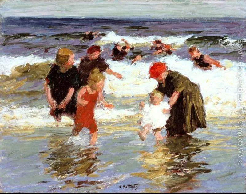 oil painting Beach and Children Bathers c.1913 by Edward Henry Potthast  High quality Hand painted Landscape Art Home Decor