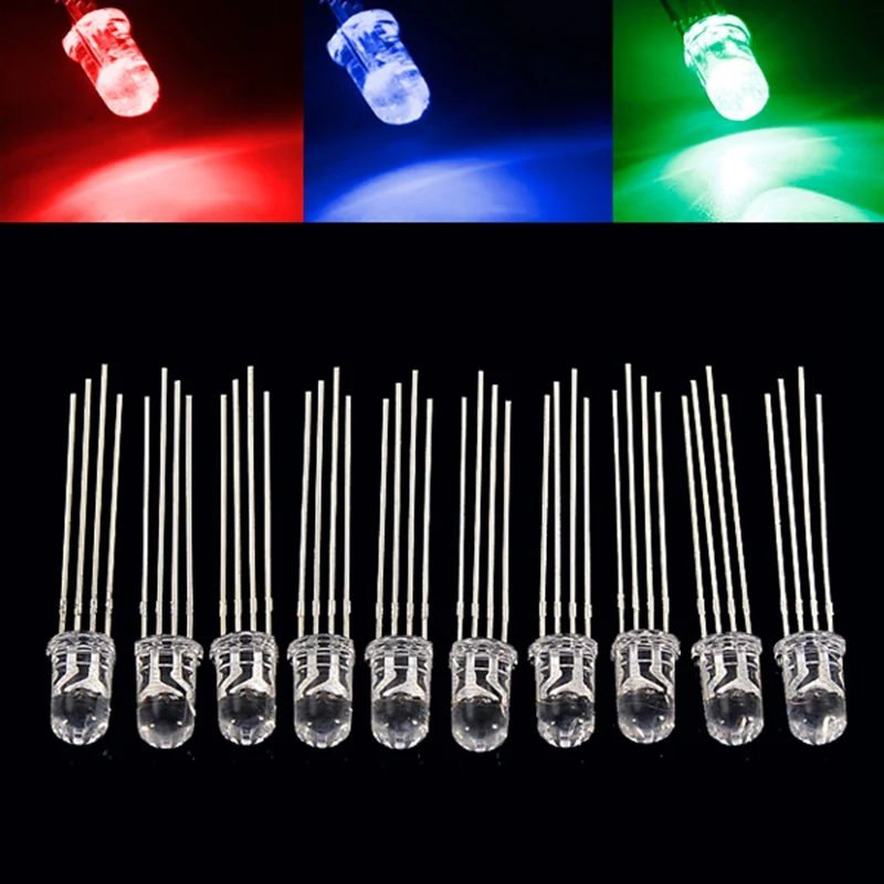 

50pcs/lot 4-Pin 5mm Led Light Lighting Diodes RGB Common Cathode RGB LED Common Cathode Tri-Color Emitting Diode