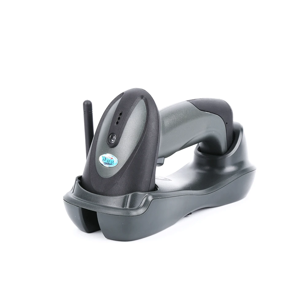 Scanner de Código de Barras de Longa Distância sem Fio Scanner de Código de Barras Leitor com Estação de Carregamento Cmos Handheld Ip52 433 Mhz 2d