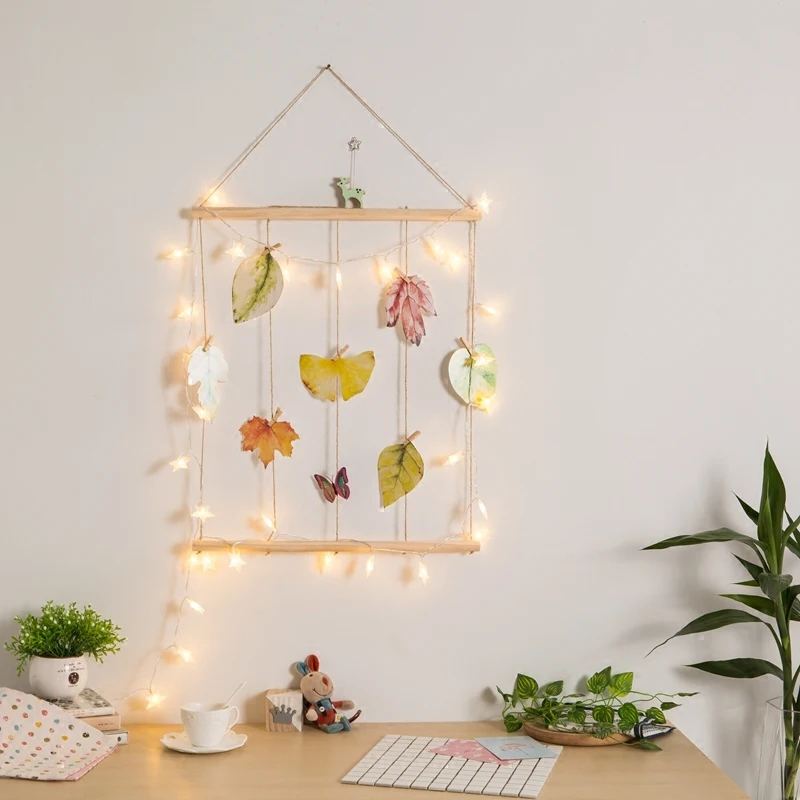 Skup Duży 50cm drewniany patyczek wiszący wyświetlanie zdjęć makrama ścienne obrazy do zawieszenia organizator Home Decor z drewniane spinacze i kartki pocztowe