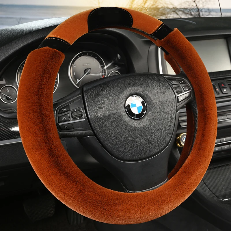 KKYSYELVA Winter Car steering wheel cover Warm Plush Steering wheel