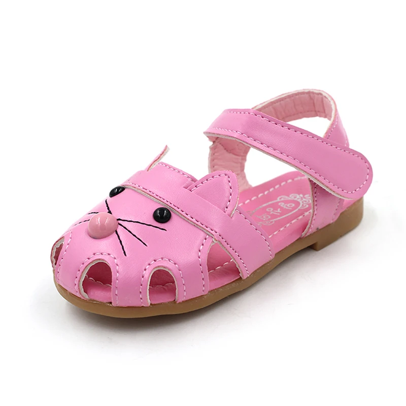 COZULMA/пляжные сандалии с милым котом для девочек; Летняя обувь с вырезами для маленьких детей; детский не крюк с карабином и петлей; размеры 21-30 - Цвет: Красный