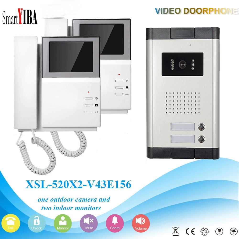 SmartYIBA 4.3 Inch Screen LCD Apartment Video Door Phone Doorbell Camera System With Night Vision Waterproof Function 2 Kit