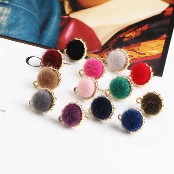 

Min order 15pair/lot color fur core decoration alloy fashion women stud earrings diy jewelry earring decoration accessory