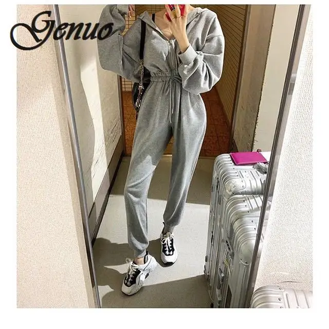 2019 Spring Casual Black White Grey Color Women Jumpsuit Do Exercise Elastic Waist Female Playsuit 2019 Spring Casual Black White Grey Color Women Jumpsuit Do Exercise Elastic Waist Female Playsuit