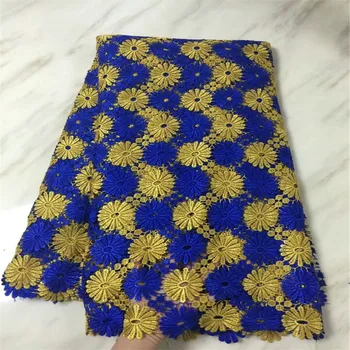 

Nigeria Wedding Dress Royal Blue / Gold Embroidered African Guipure Lace Fabric For Lady Dress X474-2