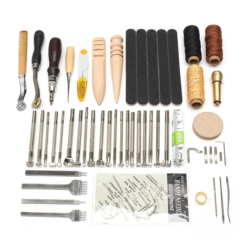 

59PCS Leather Craft Tools Kit Carving Work Sewing Stitching Saddle Punch Leathercraft Accessories for DIY Hand Leather Working