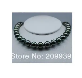 

Free shipping 18"AA PERFECT ROUND 100% TAHITIAN BLACK PEARL NECKLACE 14K Gold Colour Clasp