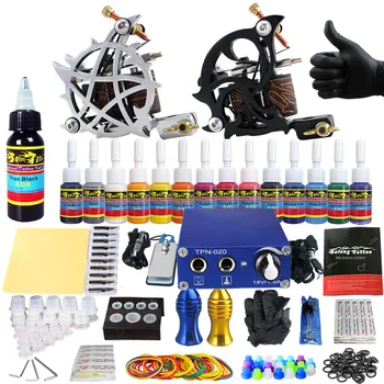 

Tattoo Sets for Liner and Shader Clip Cord 2 Guns New Arrival Kit Light Weight Practice Skin 14 Color Ink Sigment TK203-13