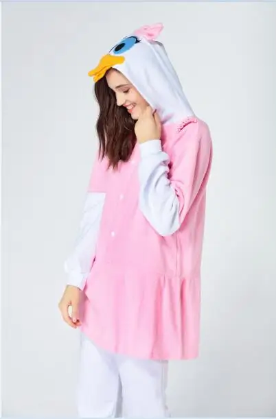 HKSNG Winter Adult Animal Fleece Duck Cosplay Costume Pajamas Onesies Christmas Halloween Kigurumi For Family Party