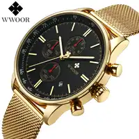 WWOOR New Luxury Brand Men's Watches Ultra Thin Stainless Steel Mesh Band Sport Quartz Watch Men Wristwatch Fashion Chronograph