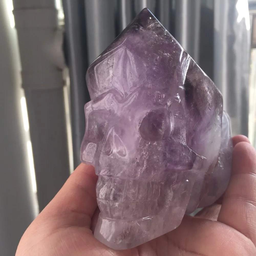 

AMSK31(831g) Amethyst SKULL Healing 5 inch Crystals Carving Archaize Garden Storage Finish Skeleton Flowerpots For Decoration