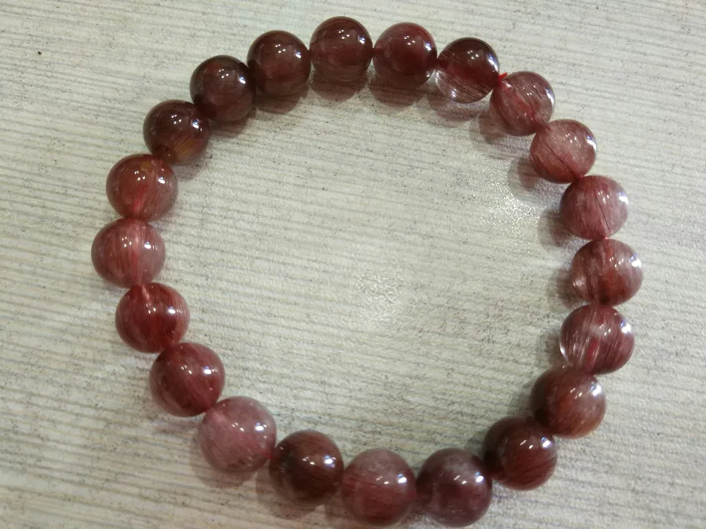 

Genuine Natural Red Hair Rutilated Quartz Stretch Bracelets For Women Femme Charm Clear Round Crystal Bead Bracelet 9mm