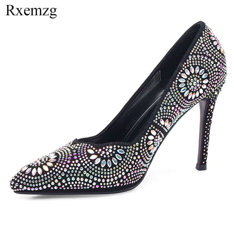 

Rxemzg 2019 fashion elegant new pumps for women top grade crystal shoes bridal rhinestone wedding shoes high heels diamond shoe