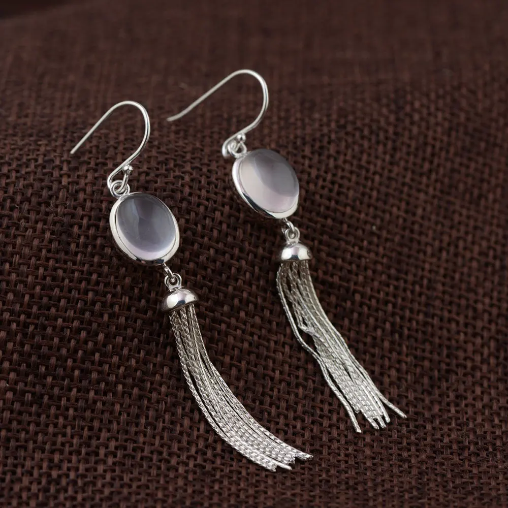 

925 Silver Earrings for Women Jewelry Round Oval Natural Stone 100% S925 Sterling Silver boucle d'oreille Drop Earring