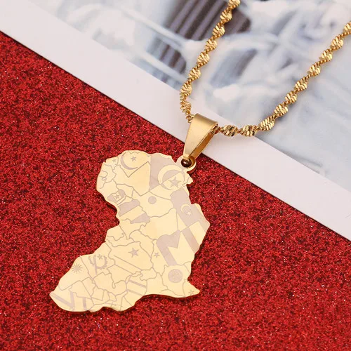 Африканские медальоны с картой сердце африканские карты Ювелирные изделия Подвески Сердце золотистого цвета карта - Окраска металла: Имитация родиевого покрытия