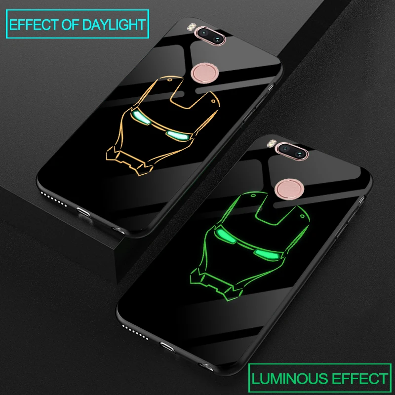 

Luxury Luminous Tempered Glass Cases For XiaoMi Mi 5 5S Plus 5X 6X A1 A2 Soft Silicone Cover For Xiaomi Mi Note 3 Superman Case