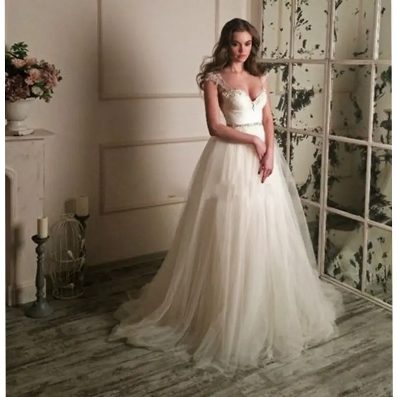 Wedding Dress Cap Sleeve Ball Gown Backless Dresses Beaded Tulle Country Vestido De Noiva |