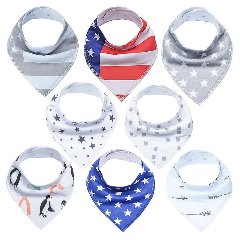 8Pcs/Lot Soft Comfortable Colorful 100% Organic Cotton And Baby Bandana For Boys &Girls Infant Adjustable Snaps Saliva Baby Bibs designer baby accessories