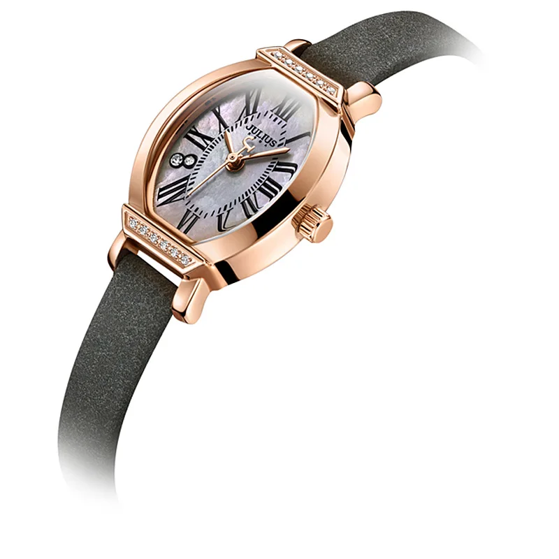 Ретро Леди женские часы Япония Mov't часов элегантный браслет из натуральной кожи установка CZ часы девушка подарок на день рождения Julius коробка